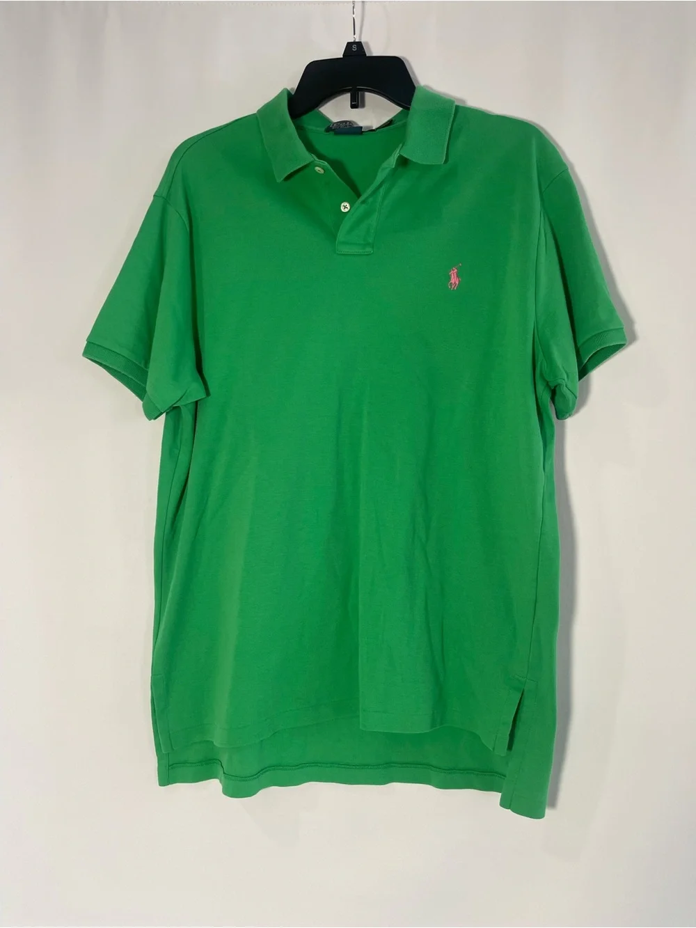 Polo Ralph Lauren Men’s Large Green Polo Shirt Pink Logo Preppy Golf Casual